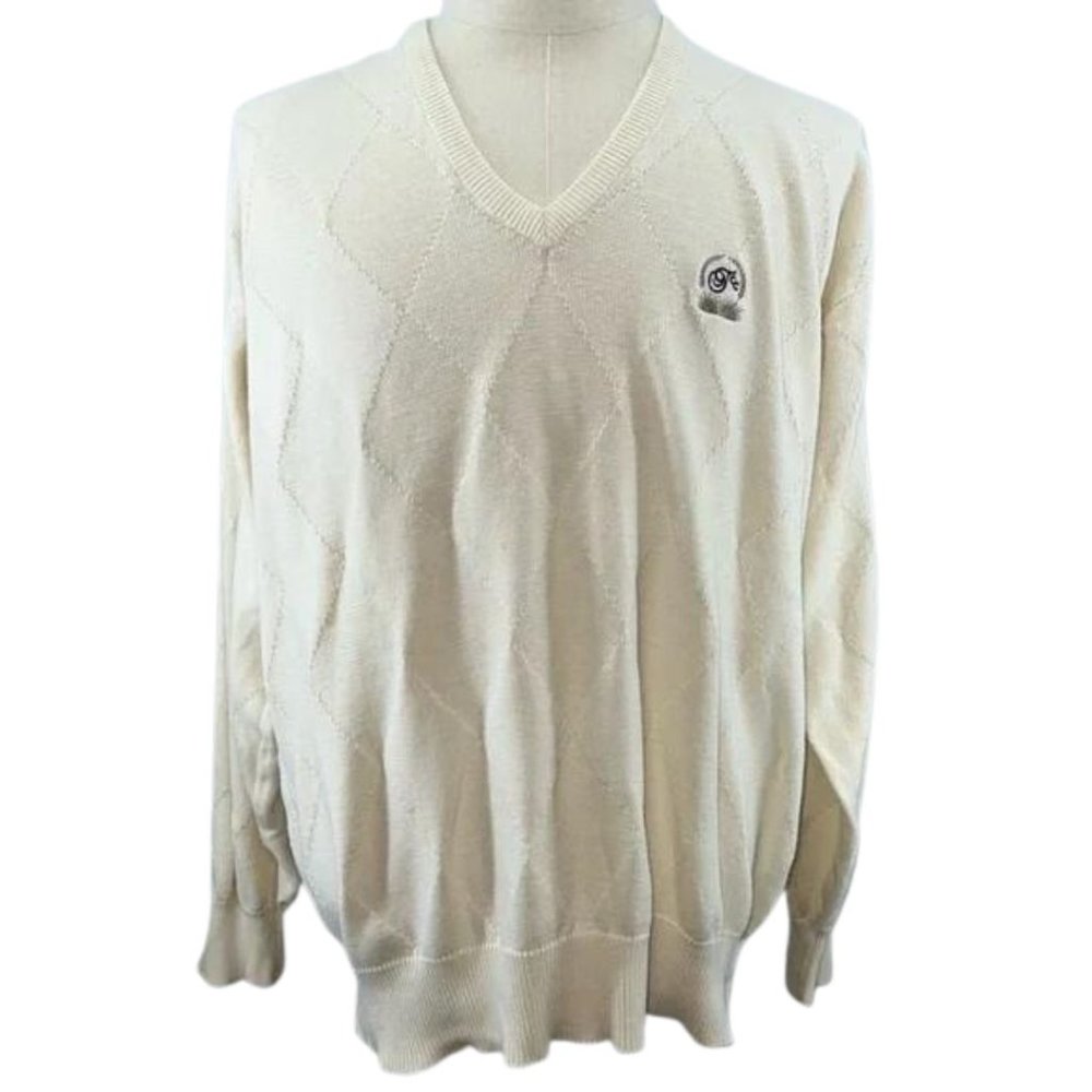 Clark & Gregory Fine Golfwear Ivory V Neck Vintage Sweater VTG